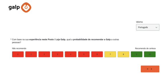 Exemplo de formulário da NPS da Galp.