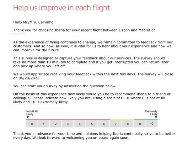 Exemplo de formulário de NPS